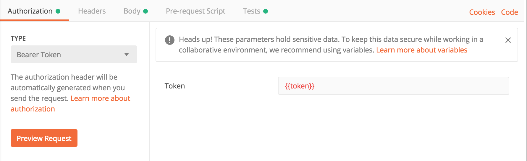 Set the authorization header