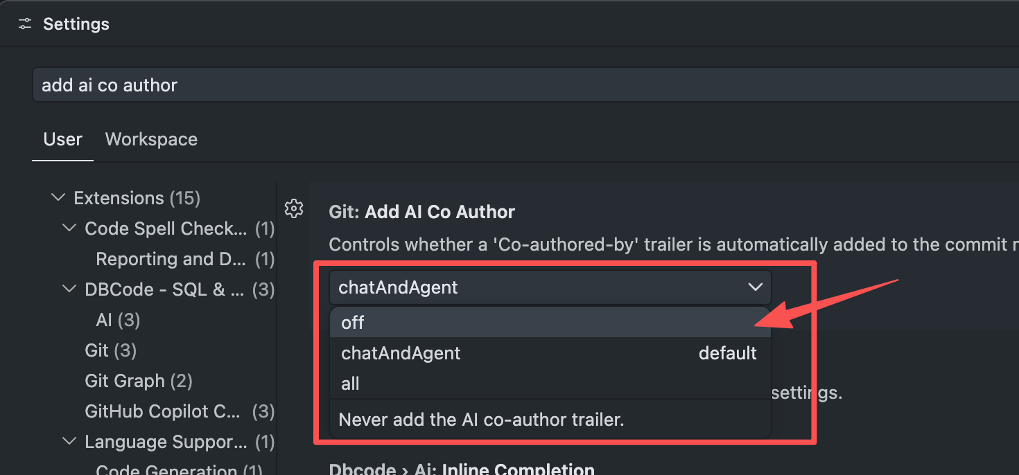 Turn off VS Code Git Add AI Co Author setting