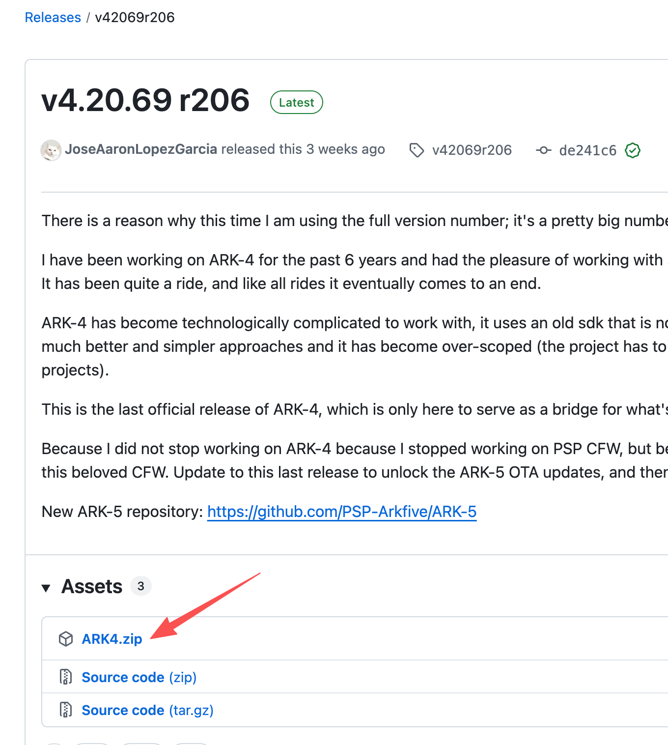 ARK-4 GitHub release download page