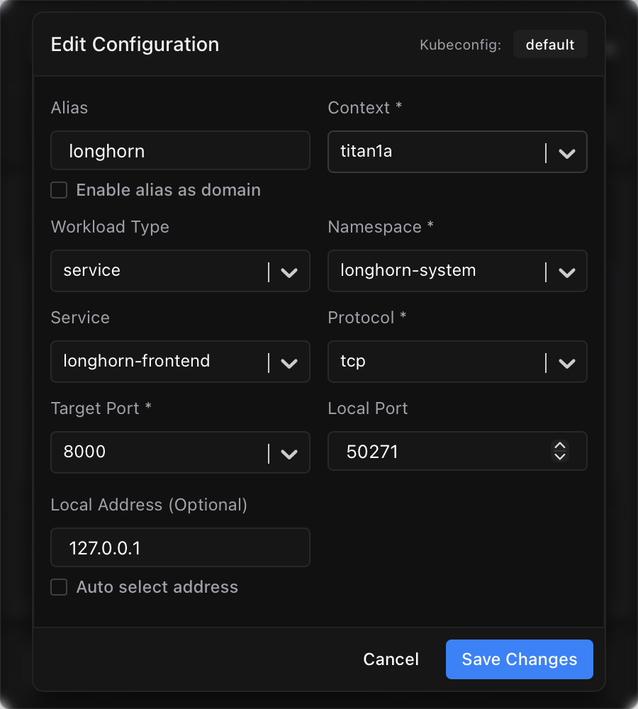 Creating a port-forward configuration
